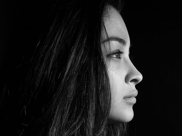 black and white profile portrait of a girl