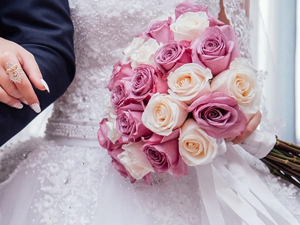 wedding bride in white with flowers